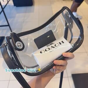 NWT Coach Stadium Swinger Bag Clear Coach with Dust Bag Silver/Black CBH13
